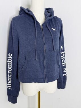 Abercrombie & Fitch Zip Hoodie Size Large Blue Y2K Cropped Sweatshirt